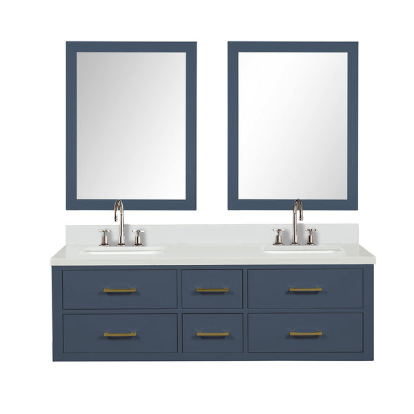 English Elm Blue Double Bath Vanity Set With Cultured Marble Top, Chrome Faucets & Elegant 28" Mirrors Included B2731S01824