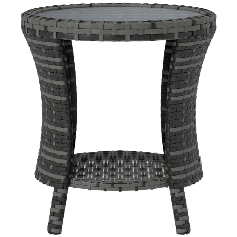 English Elm Side Patio Coffee Table Pe Wicker Two Tier Hourglass Design for Outdoor Decks T3971P444006