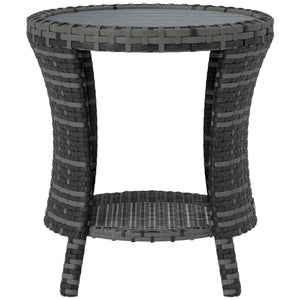 English Elm Side Patio Coffee Table Pe Wicker Two Tier Hourglass Design for Outdoor Decks T3971P444006