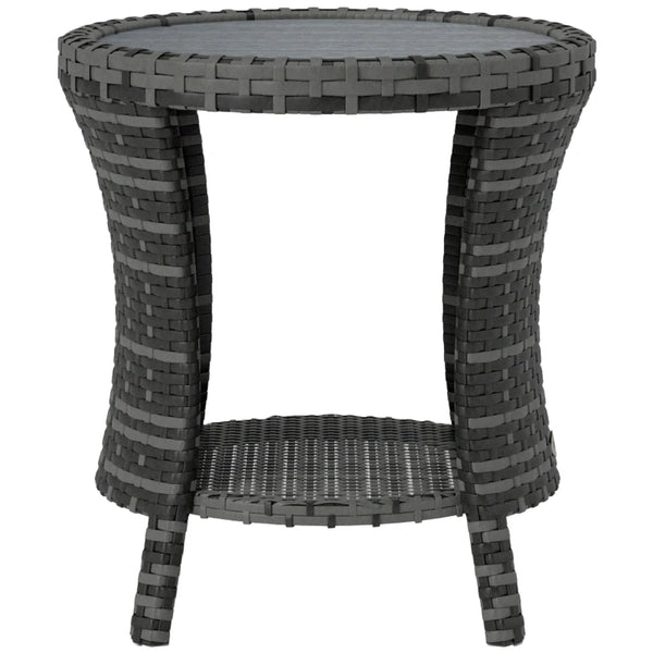 English Elm Side Patio Coffee Table Pe Wicker Two Tier Hourglass Design for Outdoor Decks T3971P444006