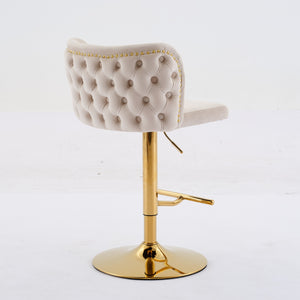 English Elm A&A Luxe Velvet Swivel Barstool with Gold-Plated 17.7" Base, Tufted Back, Ergonomic Waist Support Beige W1143P204045