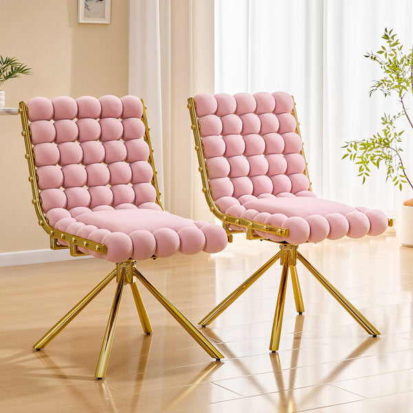 English Elm Cream Dutch Velvet Swivel Chair Tufted Bubble Backrest Glam Armless Accent Seat Gold,Pink W3875P448020