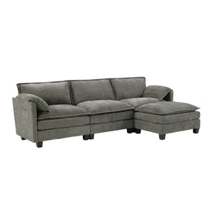 English Elm 107-inch Modular L-shaped Sectional Sofa with Velvet Upholstery and Built-in Storage Aqua French Bulldog W3480S00002