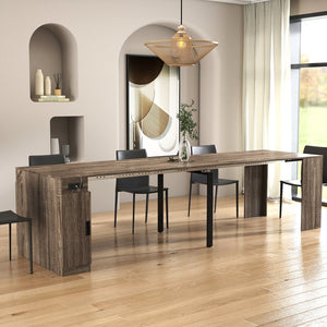 English Elm Modern Extendable Dining Table with Built-In Outlet, USB Ports & Storage, Space-Saving Console to 118" Brown W331S00192