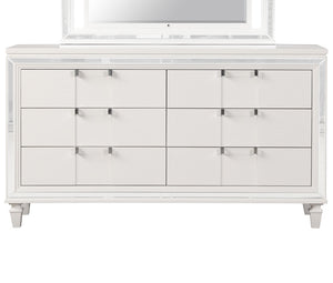 English Elm Genoa Six Drawer Dresser Art Deco Glam White Lacquer with Mirror Trim Accents B078P497937