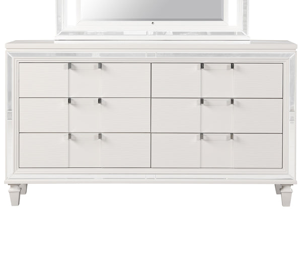 English Elm Genoa Six Drawer Dresser Art Deco Glam White Lacquer with Mirror Trim Accents B078P497937