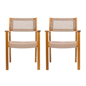English Elm Braided Rope and Acacia Wood Dining Chair Set Coastal Farmhouse Woven Seating Pair N779P202840T