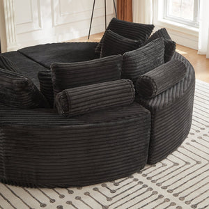 English Elm 78.5-inch Corduroy Round Convertible Recliner Sofa Bed with Neck Support and Throw Pillows Black W834S00563