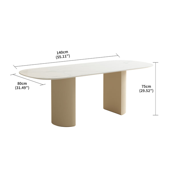 English Elm Carbon Steel Dining Table with Stone Top and Matte Black Frame for Modern Rooms W1002S00010