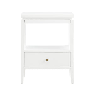 English Elm Olana Floating Top 1-Drawer Nightstand in White — Modern Solid Wood Nightstand with Hidden Tray, Gold Pull, Shelf B050P376963