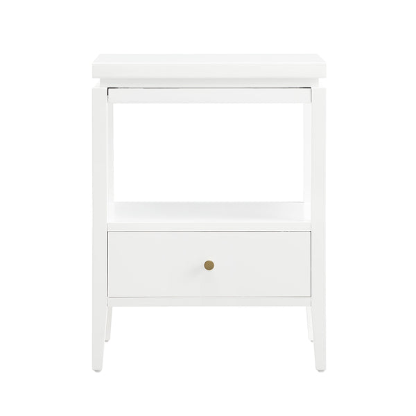 English Elm Olana Floating Top 1-Drawer Nightstand in White — Modern Solid Wood Nightstand with Hidden Tray, Gold Pull, Shelf B050P376963