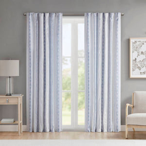 English Elm Poly Printed Curtain Panel With Tufted Stripe & Lining – Elegant White/Navy 50X84" For Any Room B035P268157-GIGA