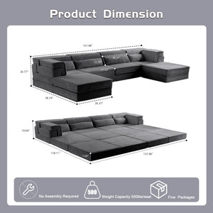 English Elm Compression Modular Sofa Bed - Oversized 4-Seater, No Assembly, Adaptable Designs For Any Space W3723S00041