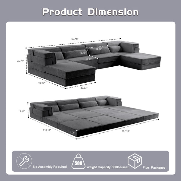 English Elm Compression Modular Sofa Bed - Oversized 4-Seater, No Assembly, Adaptable Designs For Any Space W3723S00041