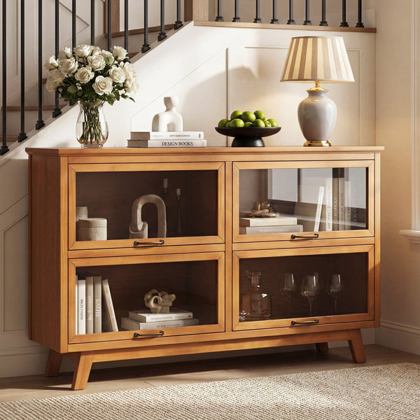 English Elm Modern Four Door Glass Front Display Cabinet Solid Wood Mid-century Living Room N758P412506N