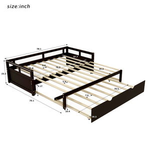 English Elm Extending Wood Daybed with Pull Out Trundle Twin to King Espresso Guest Room Bed WF194887AAP