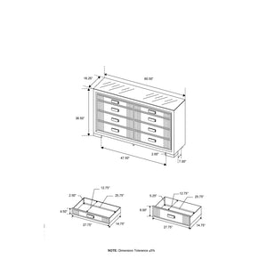 English Elm Isaiah Upholstered White and Black Chest with LED Lighting, Solid Wood MDF, Spacious Drawers and Handles White+Black 62.6 L x 18.11 W x 37.6 H B201P391217