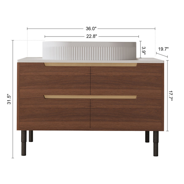 English Elm 36 Inch Floating or Freestanding Bathroom Vanity with Ceramic Sink and Soft Close Drawers W3136S00042