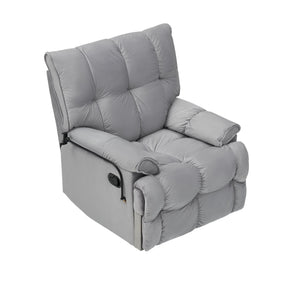 English Elm Single Teddy Upholstered Recliner Chair with Solid Wood Frame, Sponge Cushions & Phone Stand, Adjustable Back to 150° Gray W1278P212863