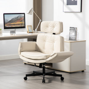 English Elm Criss Cross Wide Seat Pu Leather Swivel Task Chair with Removable Headrest Beige W3118P404121