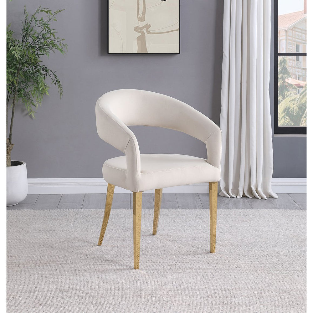 English Elm Rendina Velvet Upholstered Dining Armchair Set of 2 – Curved Open-Back Comfort with Luxe Foam Seating and Metal Frame Cream B062P299827