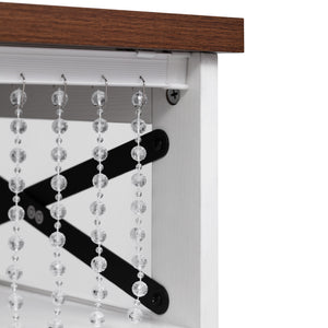 English Elm K&K 46.5'' Farmhouse Kitchen Island Cart with Beaded Drapes, Drop Leaf, Power Hub, Ample Storage White N707P254872W