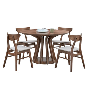 English Elm (1 Table+4 Chairs)Modern Dining Table Set Of 5 Piece s,Wooden Dining Table and Upholstered Chairs For Living Room,Round Kitchen Set With Sturdy Legs For Restaurant,Walnut