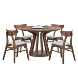 5-Piece Modern Dining Table Set: Table + 4 Upholstered Chairs, Round Kitchen Set, Walnut Finish, Sturdy Legs