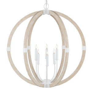 Bastian Sandstone Orb Chandelier - Modern Wrought Iron & Wood Lighting Fixture for Sophisticated Spaces