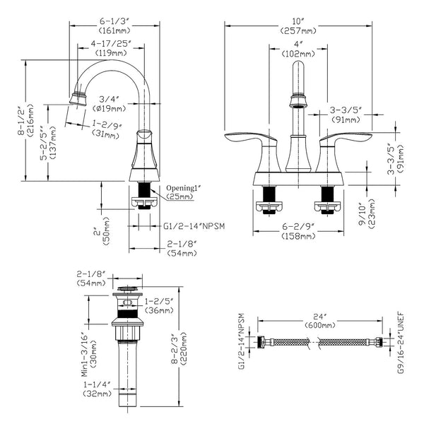 English Elm Bathroom Faucet Brushed Gold - 2-Handle Centerset, 360° Swivel Spout, Easy Install With Drain & Hoses T3177P277461