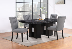 English Elm JHOANNA Solid Wood Dining Table in Black Finish with Extra-Thick Top, Double Pedestal Base, Silver Connector B201S00092