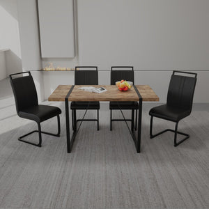 English Elm 55 Inch Industrial Farmhouse Dining Set with Mdf Top Four Pu Leather Cushion Chairs W2189S00935