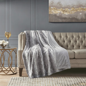 JLA Home Madison Park - Faux faux fur throw indulgent plush reversible faux mink blanket OEKO-TEX certified machine washable luxury Grey MP50-8525