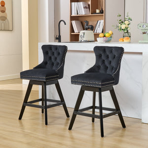 English Elm Swivel Velvet Barstools with Tufted Button Back, 360° Rotate, Plush Foam & Rubberwood Frame Black W1143P241332