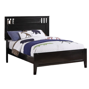 English Elm Simple Modern Full Size Bedframe with Carved Vertical Lines, Rubberwood MDF Construction, Elegant Design Black 44 L x 28 W x 5 H B011S01988