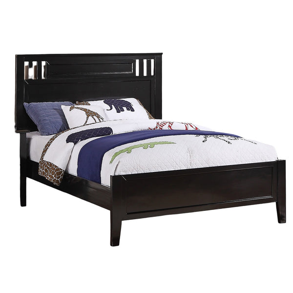 English Elm Simple Modern Full Size Bedframe with Carved Vertical Lines, Rubberwood MDF Construction, Elegant Design Black 44 L x 28 W x 5 H B011S01988