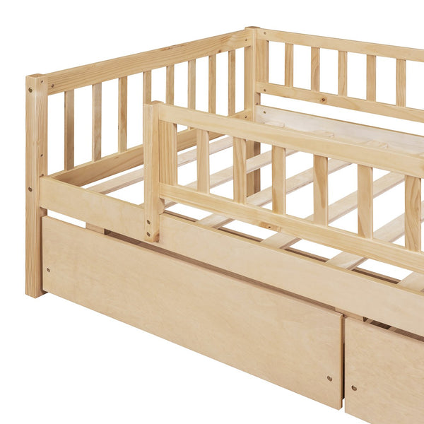 English Elm Twin Pine Wood Daybed with Storage Drawers for Guest Room or Studio Space Natural WF301864AAN