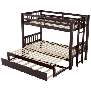 English Elm Twin over Pull-out Bunk Bed with Trundle and Wheels, Space-Saving Pine/MDF Frame Sleeps Four Crowd-Friendly Design Espresso GX000301AAP