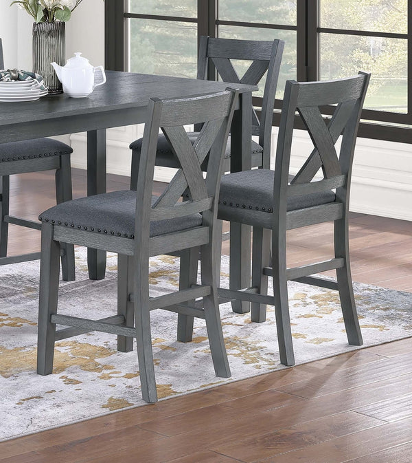 English Elm Modern 7-Piece Counter Height Dining Set Gray - 60" Table, Cushioned X-Cross Back Chairs, Nailhead Trim B011P370423