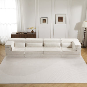 English Elm Compression Modular Sofa Bed - Soft Fleece 4-Seater, Versatile, No-Assembly, Memory Foam Comfort W3723S00031