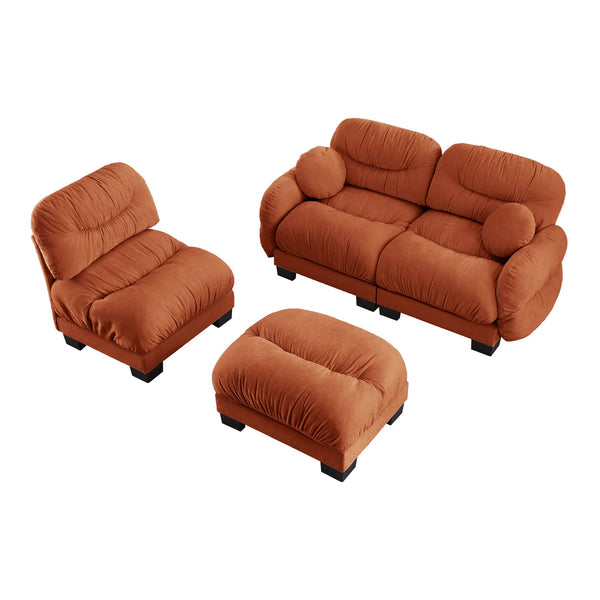 English Elm Pleated Chenille Sectional Sofa with Ergonomic Foam Sculptural Curved Armrests Living Room Orange W5656S00068