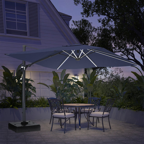 English Elm 11FT Square Cantilever Patio Umbrella with LED Light, UPF50+ 280g Solution-Dyed Fabric, Rust-Resistent Frame Blue 108.27 L x 16.54 W x 6.69 H T3609P352401