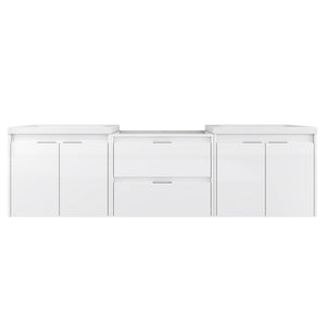 English Elm 72" Float Mount Double Sink Bathroom Vanity Glossy White Plywood Soft Close W999S00536
