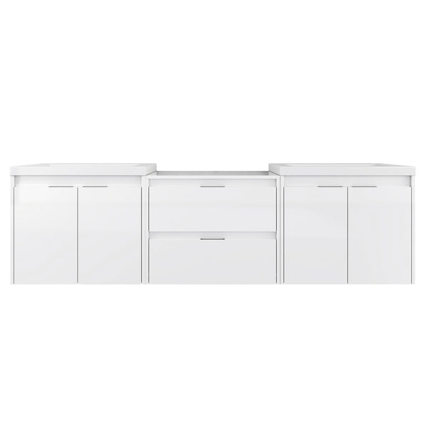 English Elm 72" Float Mount Double Sink Bathroom Vanity Glossy White Plywood Soft Close W999S00536