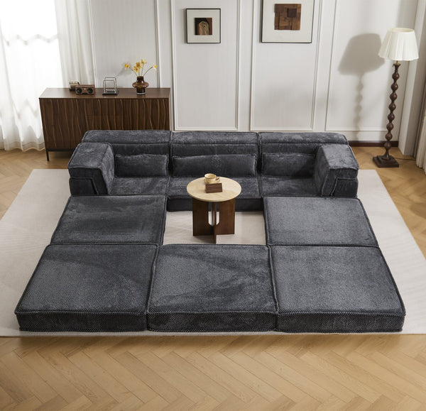 English Elm Compression Mahjong Sofa: Versatile Modular Floor Bed With Plush Fleece, No Assembly & Cozy Design W3723S00025