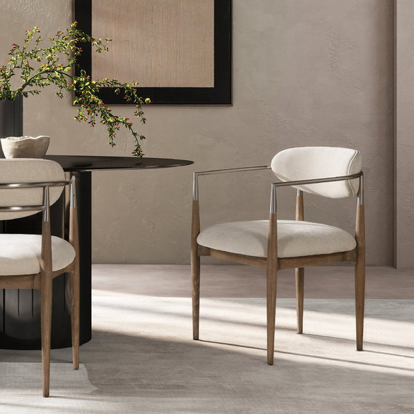 English Elm Jennifer Taylor Home - Artemis Plush Upholstered Dining Arm Chair in Warm White Chenille with Rubberwood Frame & Brushed Nickel Accents B2719P269267