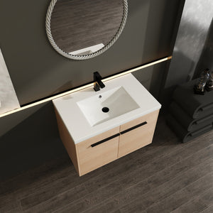 English Elm Levistar 30-Inch Oak Bathroom Vanity With Resin Sink - Modern Storage Cabinet For Small Spaces W1972P165043