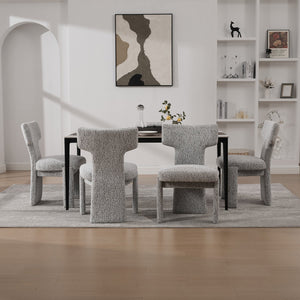 English Elm 22.05" Modern Upholstered Chenille Dining Chair Set of 4 with Rubberwood Legs, Curved Armless Comfort White+Black W3189S00001