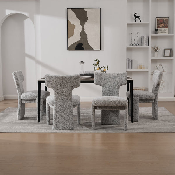 English Elm 22.05" Modern Upholstered Chenille Dining Chair Set of 4 with Rubberwood Legs, Curved Armless Comfort White+Black W3189S00001