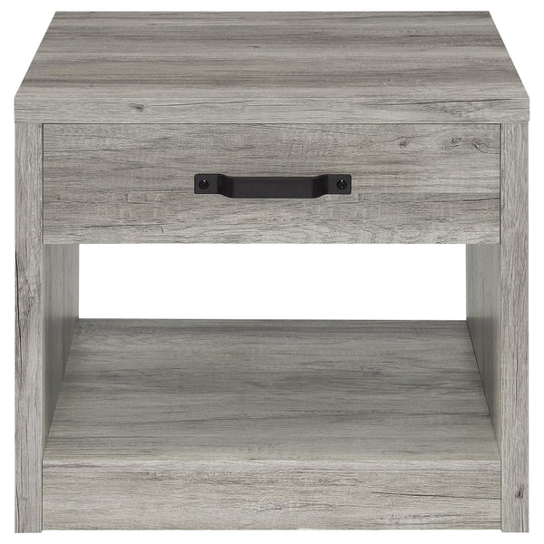 English Elm Nuberg Driftwood Gray Living Room Coffee and End Table Set with Storage Shelves B062S01520